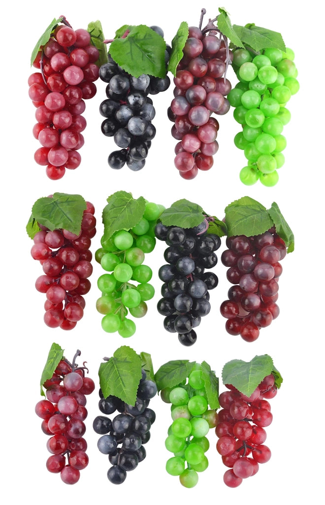 Uva artificiale, 12 pezzi, opaca, 4 colori, ideale per decorazioni e matrimoni