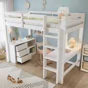 Letto a soppalco per bambini 90x200 cm con scrivania, bianco