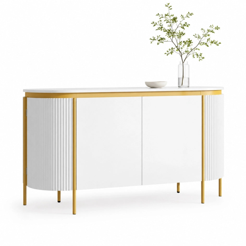 Credenza ovale bianca in MDF con 4 ante e passacavi