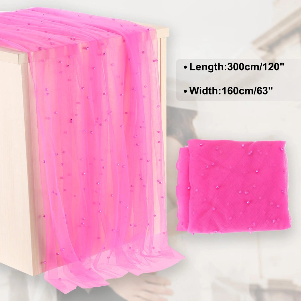 Tovaglia con perline, in tulle, 160 x 304,8 cm, rosa tenue