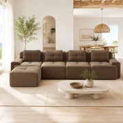 DIVANO Modulare 4 posti con chaise longue 382x177x69 cm in velluto a coste marrone