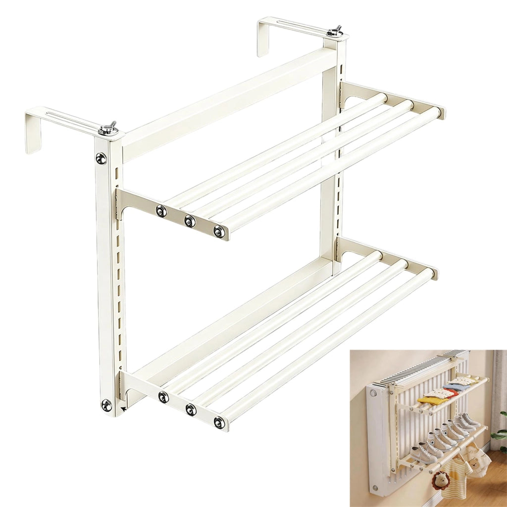 Asciugatrice da balcone con radiatore, 2 livelli, 60 cm, bianca, con 3 aste