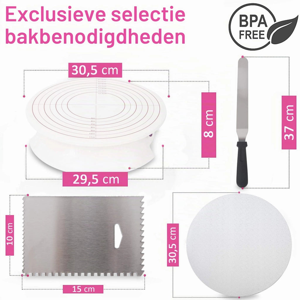 Piatto girevole per dolci da 30 cm con set di accessori per il fondente