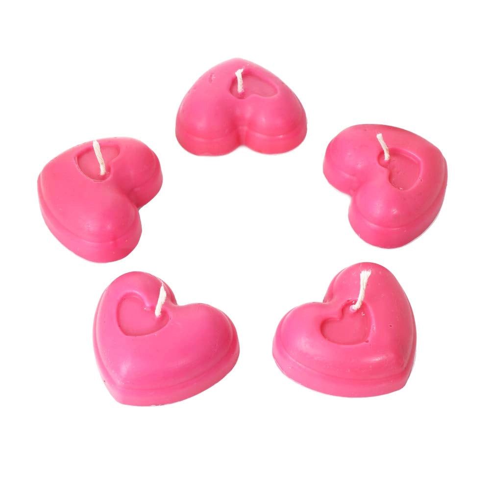 5 candele a forma di cuore, in cera d'api, rosa, profumate alla rosa, 5 cm