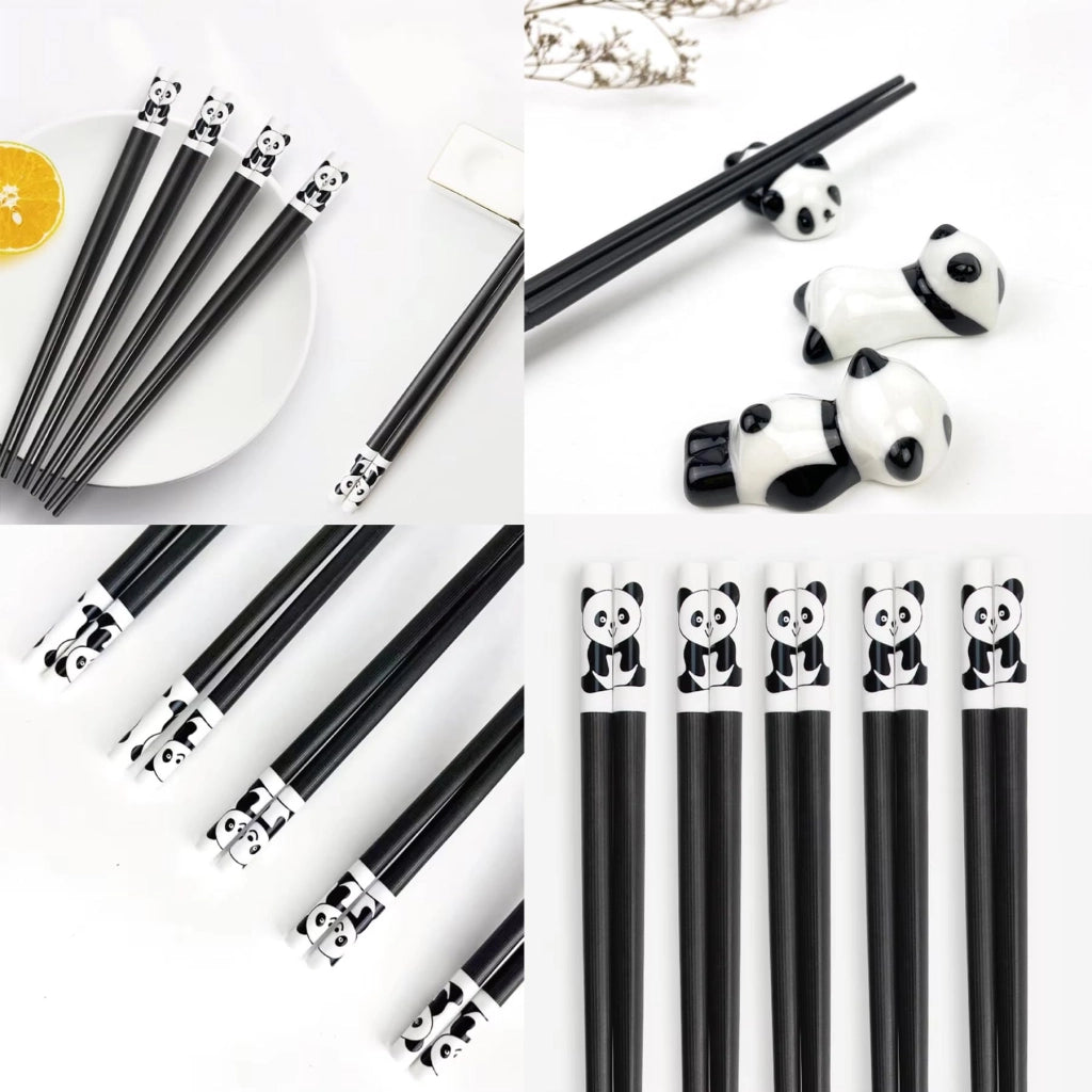 Set di bacchette da portata, 2 paia, design panda con supporto, antiscivolo, 24 cm
