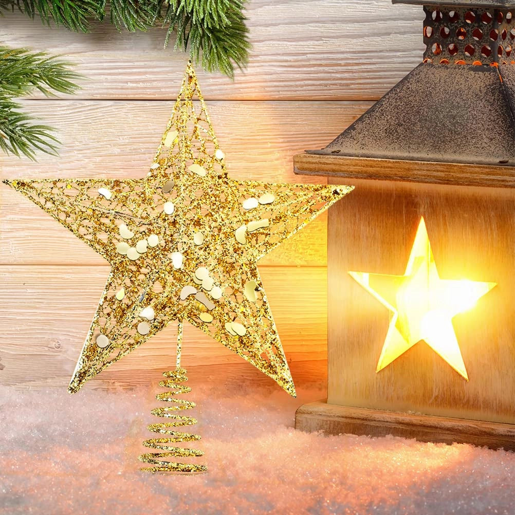 Stella per la cima dell'albero di Natale, dorata, con paillettes