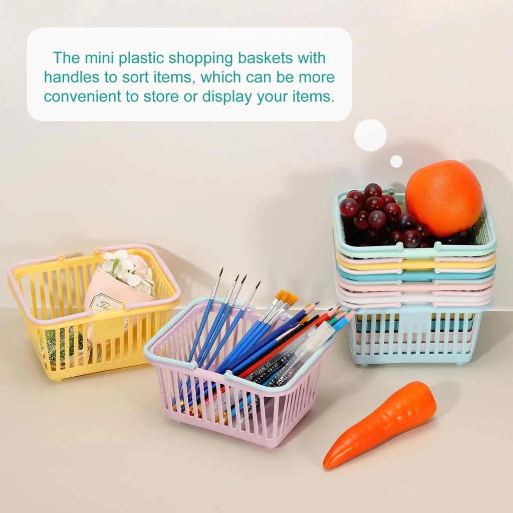 6 piccoli contenitori in plastica rosa, con maniglie