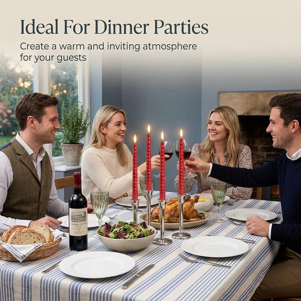 Candele a spirale, colore rosso, set da 4, lunghezza 20 cm, durata di combustione