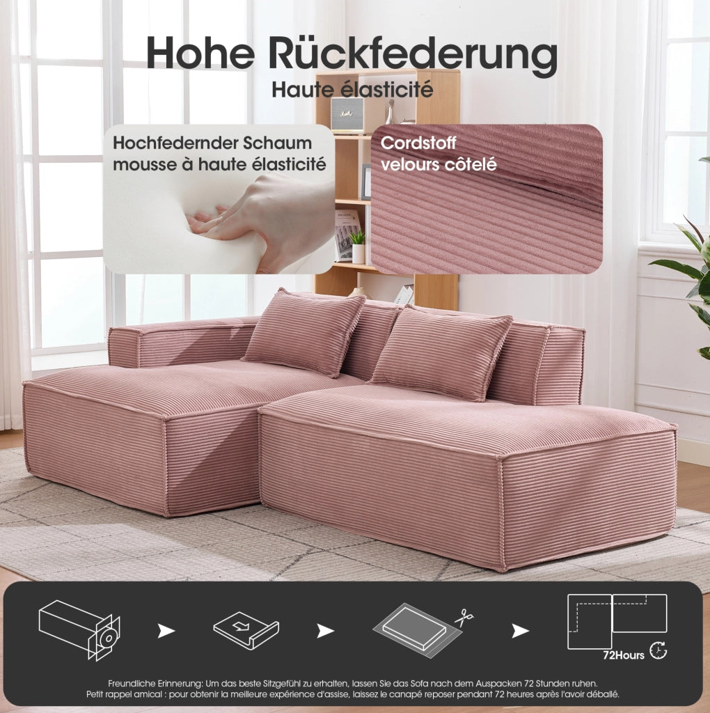 Divano moderno 235 cm rosa baby con molle insacchettate