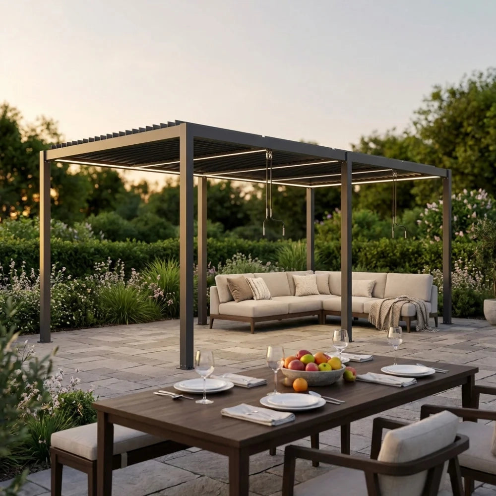Pergola Bioclimatica in Alluminio con Lamelle Orientabili 8x4 Tony Antracite
