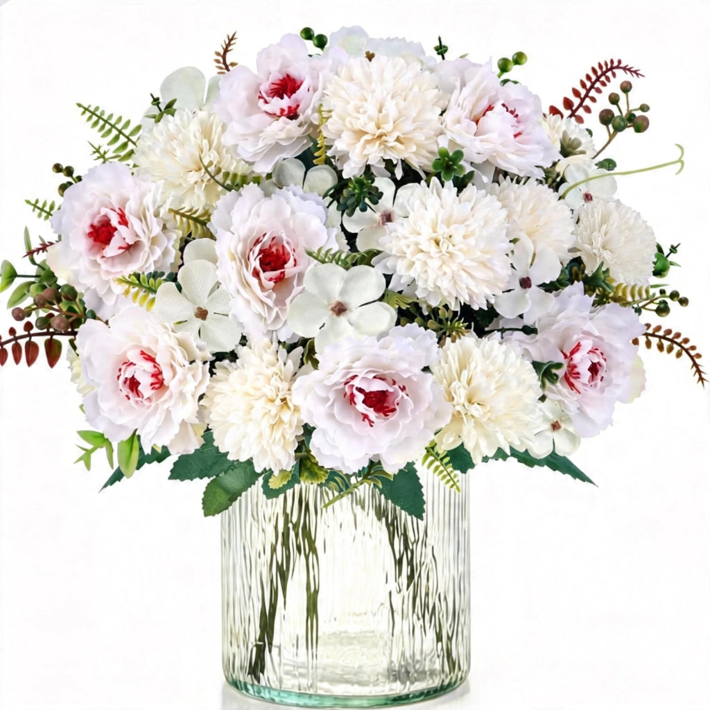 Composizione floreale artificiale con peonie e crisantemi, altezza 100 cm, confezione da 5 pezzi