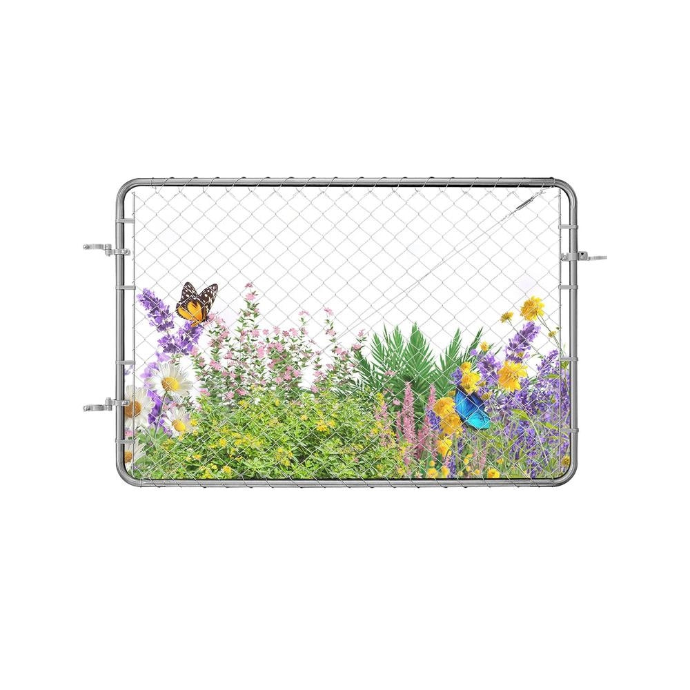 Cancello da Giardino in Acciaio Zincato 183x122 cm per Recinzione a Maglie Pannello Regolabile Robusto con Accessori