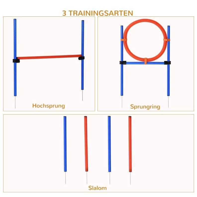 SET Agility per cani con slalom, ostacoli e anello, altezza regolabile, blu