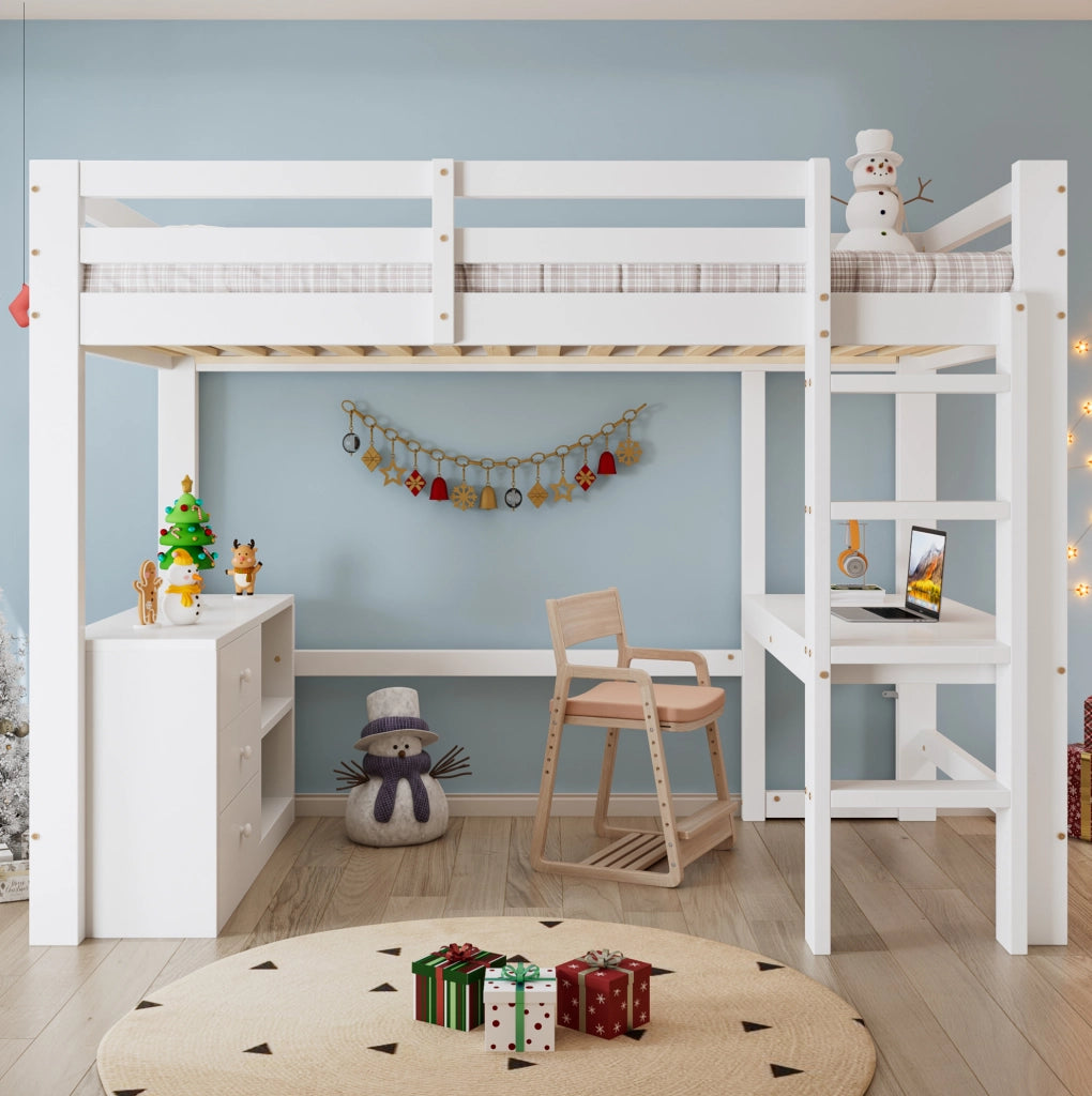 Letto a soppalco per bambini 90x200 cm con scrivania, bianco