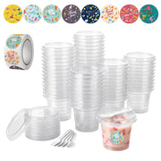 50 bicchieri di plastica per dessert da 180 ml, con coperchio, trasparenti