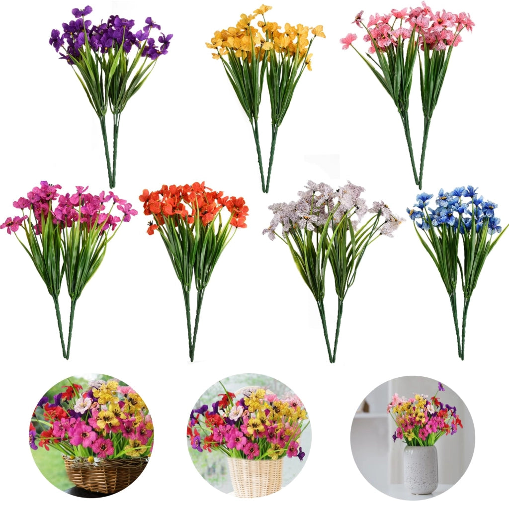 Set di fiori artificiali, 14 pezzi, 7 colori, 33 cm, ideali per balconi e giardini