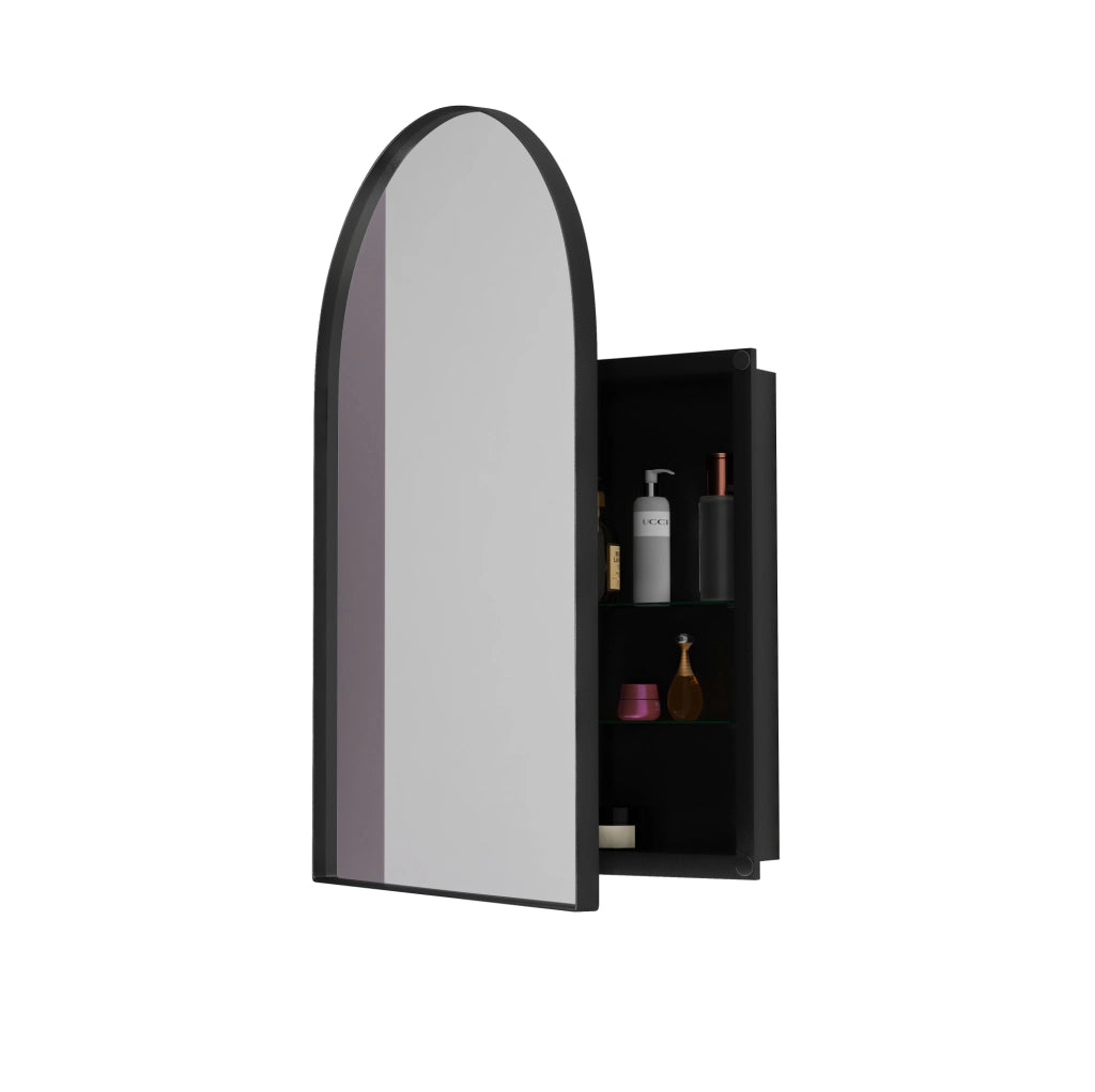 Mobile specchio ad arco 91x61x12 cm, metallo nero, da parete o a incasso