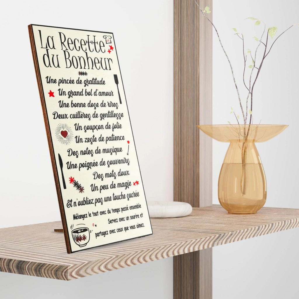 Decorazione da parete "Ricetta della felicità", cornice in legno, 30x15 cm