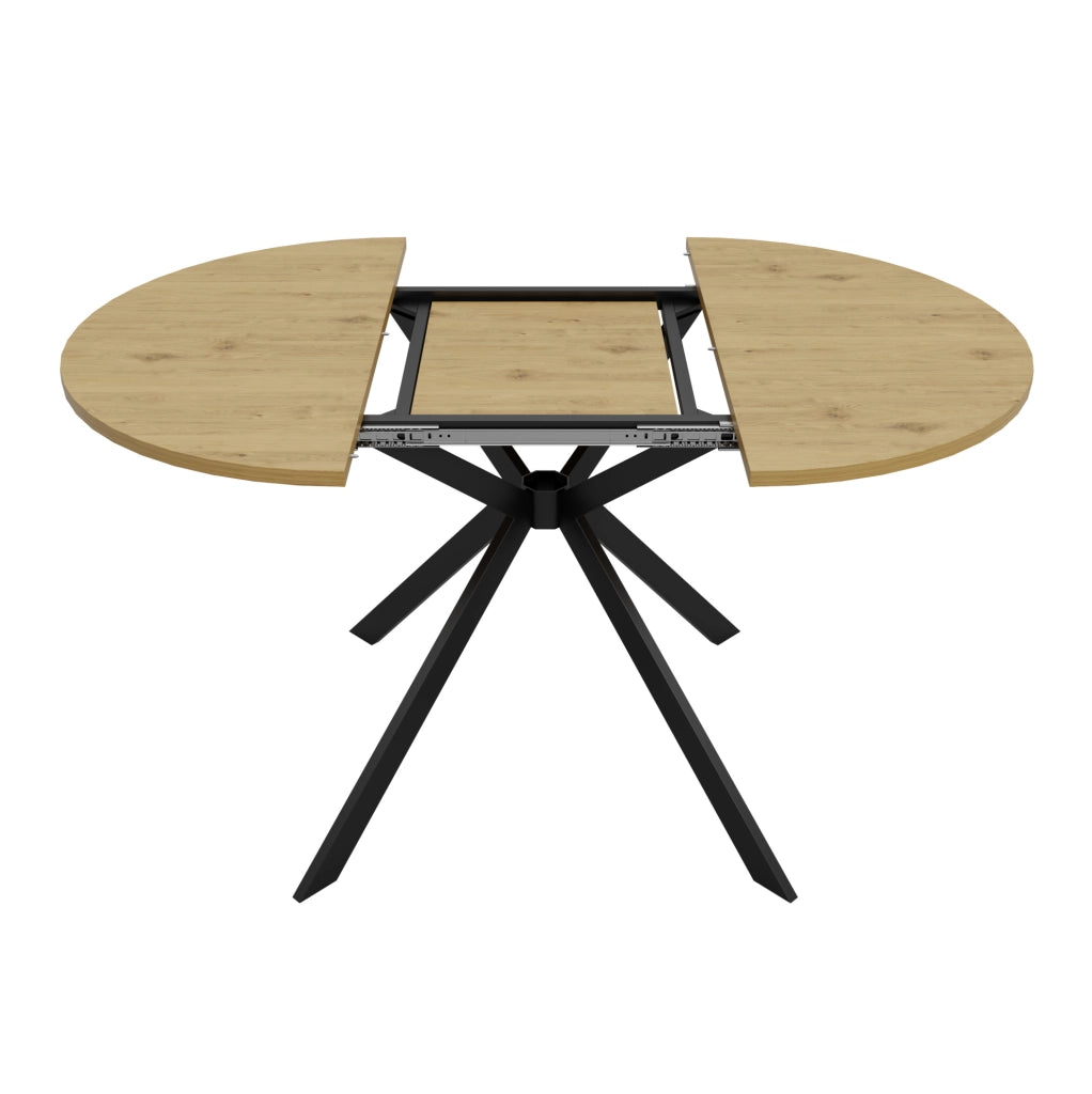 Tavolo da pranzo allungabile; con prolunga interna e 4-6 posti 140x100x75 cm; in MDF color legno con gambe in metallo