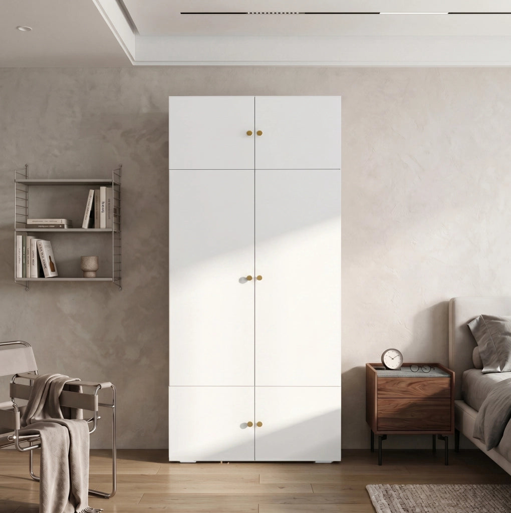 Armadio bianco a battente 90 × 50 × 200 cm con asta e 5 vani