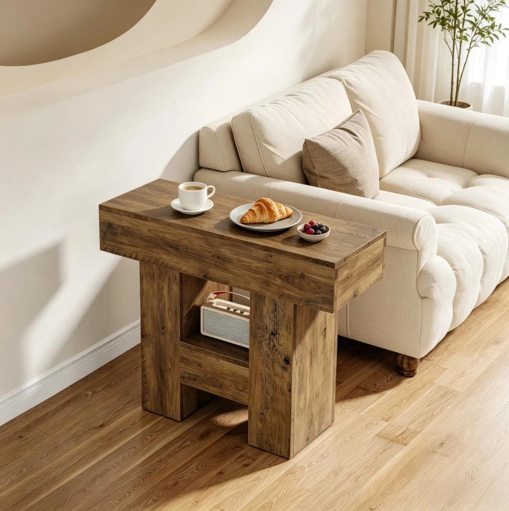 Tavolino laterale stretto 80x30 cm in MDF marrone