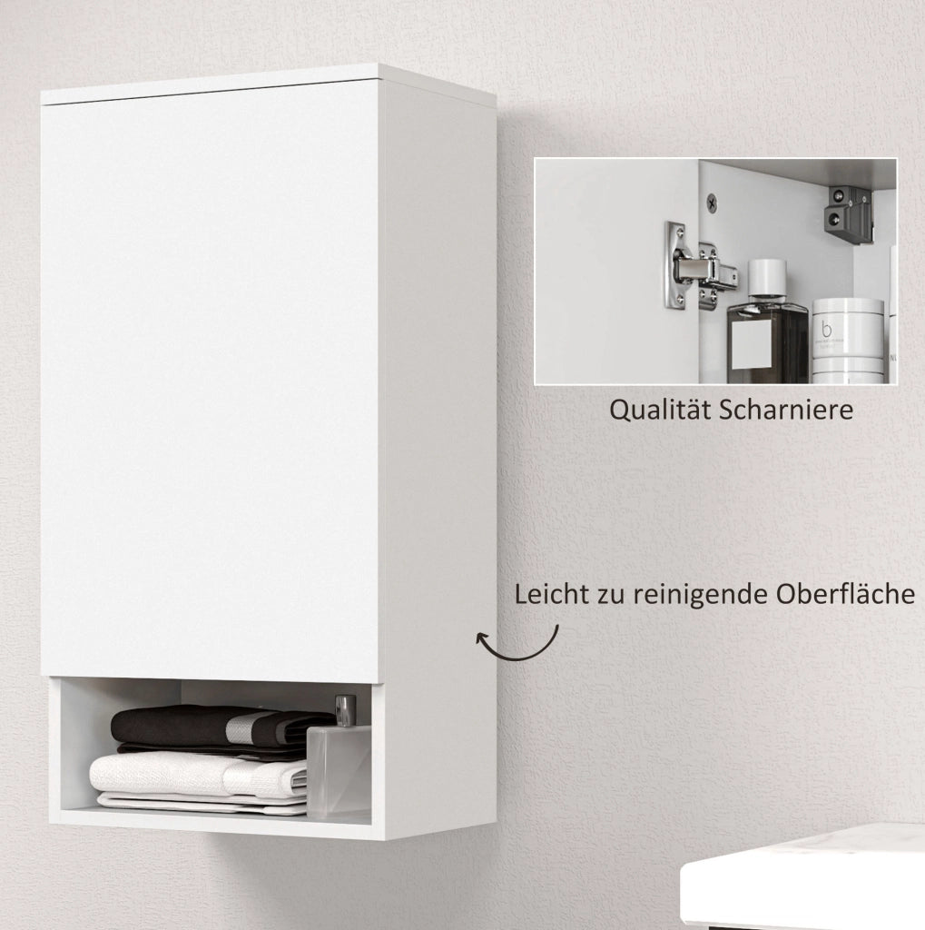 Mobiletto da Parete Bianco con Ante, Mensole Regolabili 40x27x77 cm per Bagno e Cucina