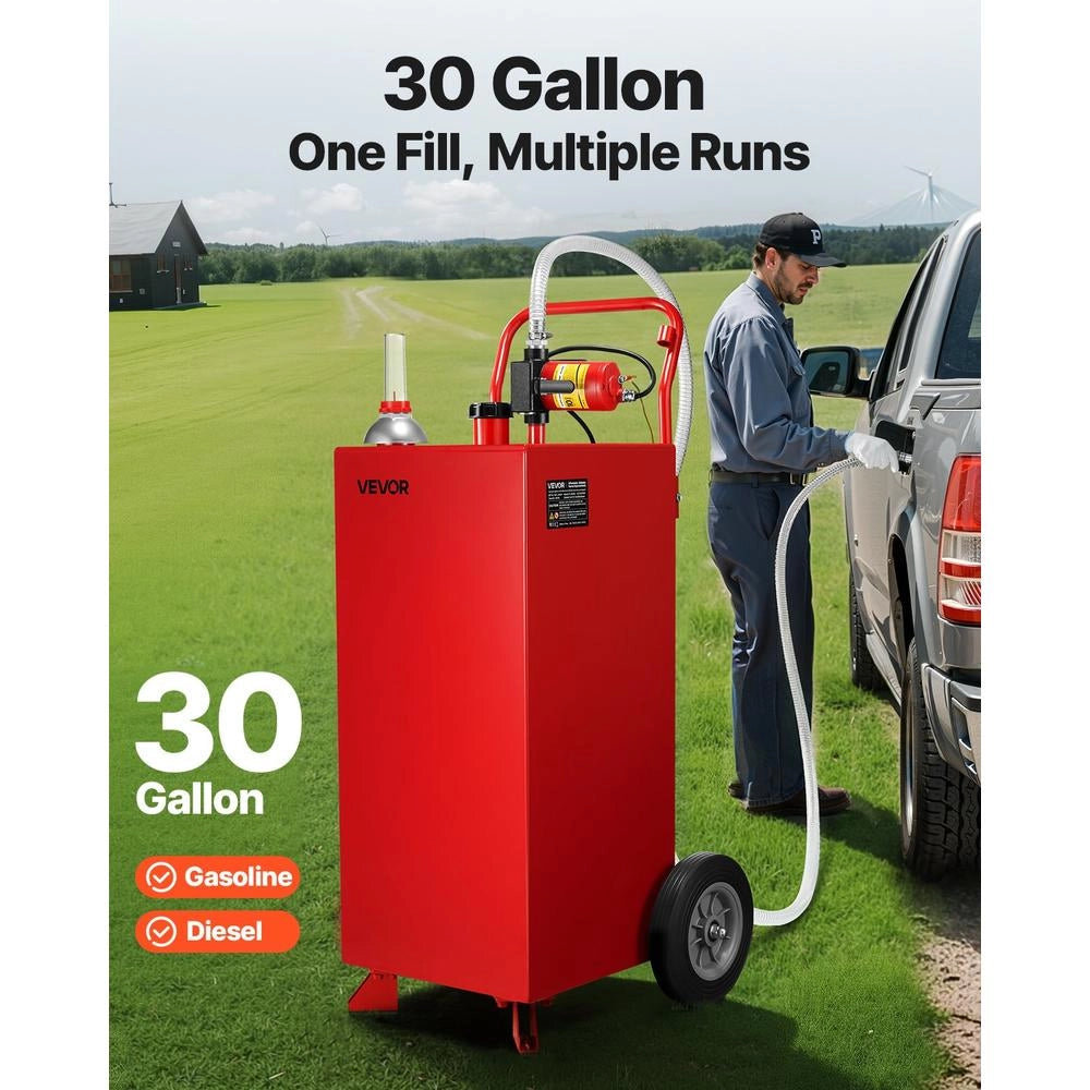 FF-930EQ Serbatoio carburante portatile 136 L in acciaio al carbonio con pompa elettrica 32L/min e 2 ruote per benzina e gasolio