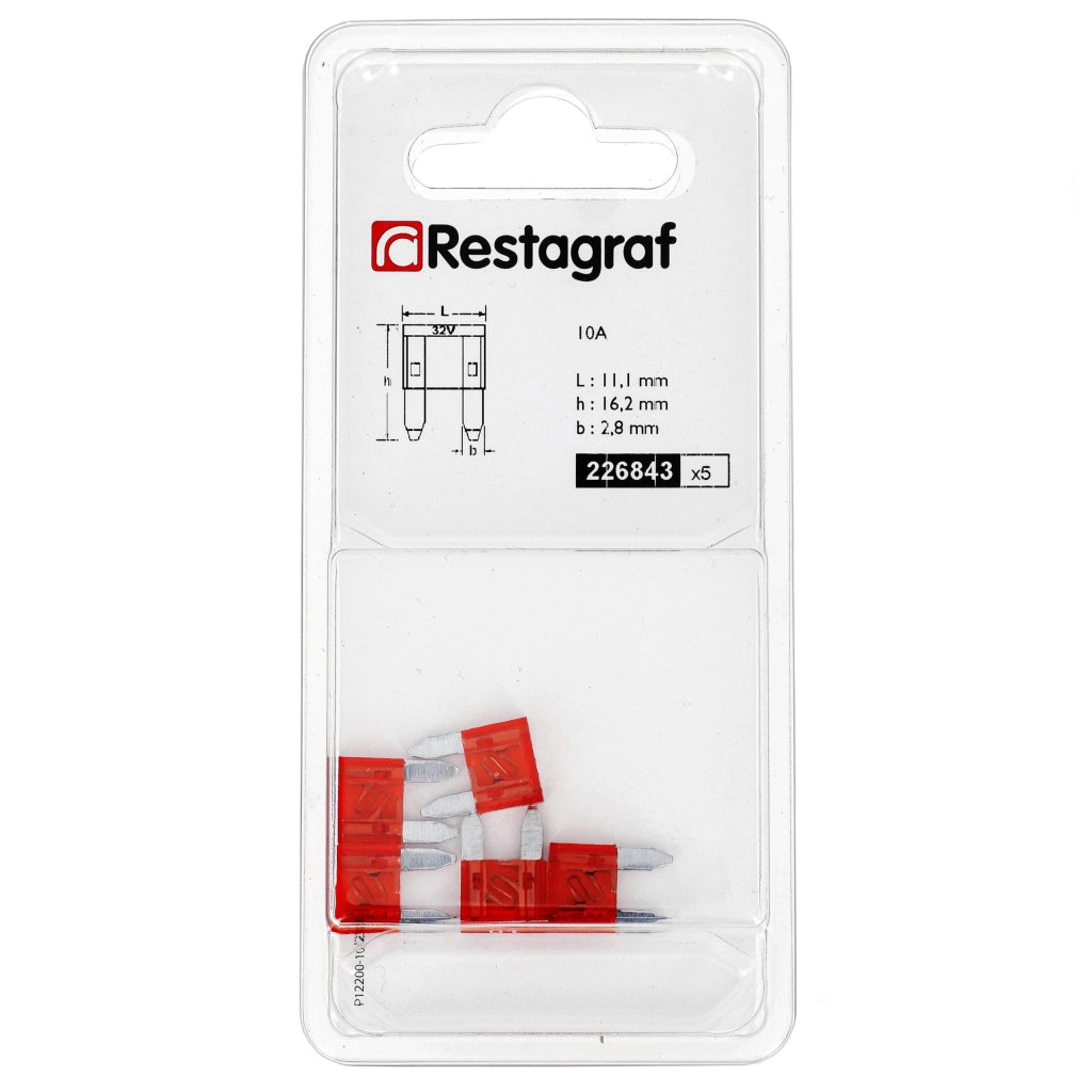 Mini fusibile di sicurezza, colore rosso, 32V/10A, confezione da 1 pezzo