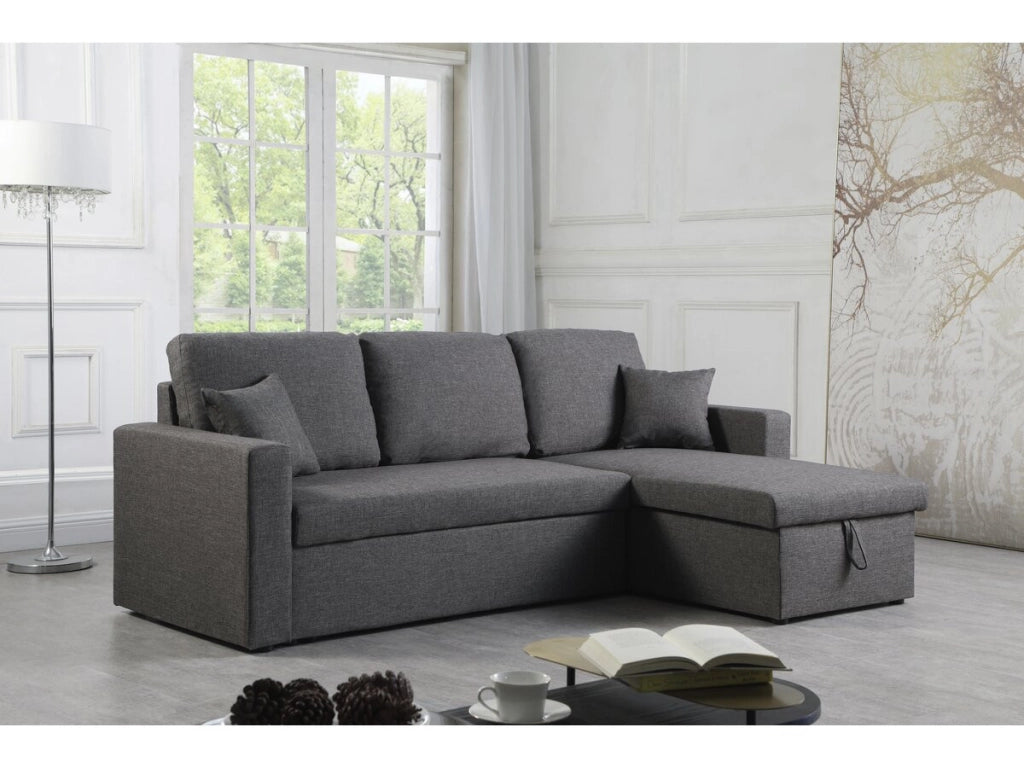 Divano ad angolo convertibile "Alain" - Grigio - 221 x 145 x 85 cm - 3 posti - Grigio