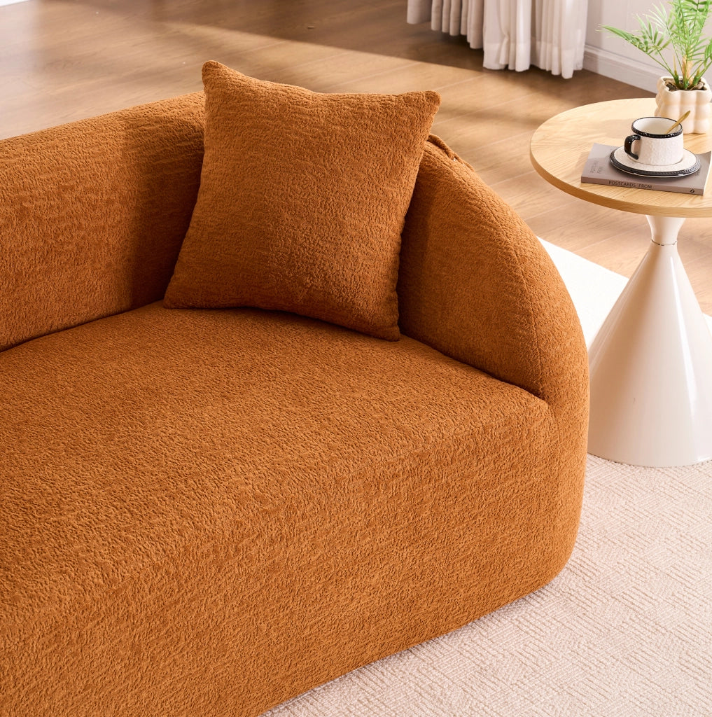 Divano 2 posti curvo 155x90 cm in ciniglia arancione, compatto
