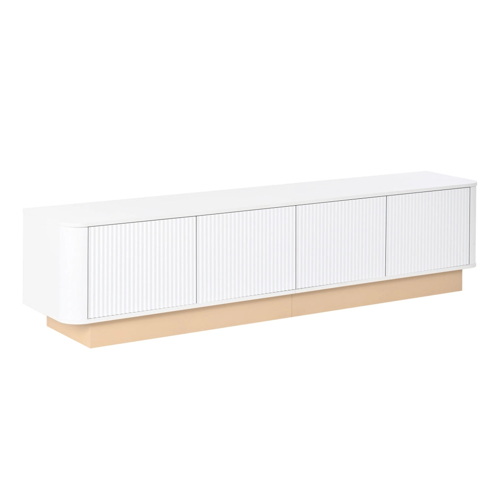 Mobile TV 200 cm Bianco in MDF con 4 Ante, Ripiani Regolabili e Angoli Arrotondati