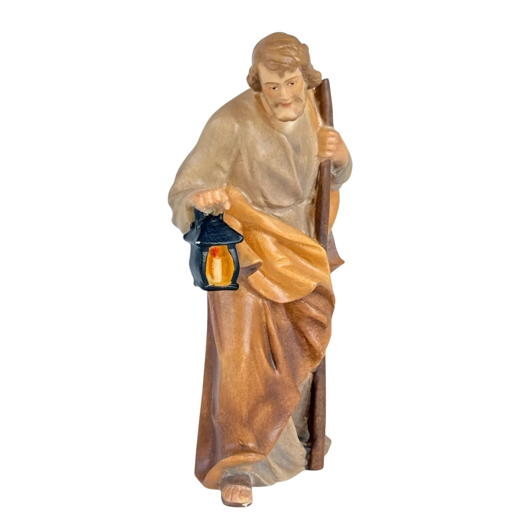 San Giuseppe con lanterna, legno dipinto a mano, 8 cm