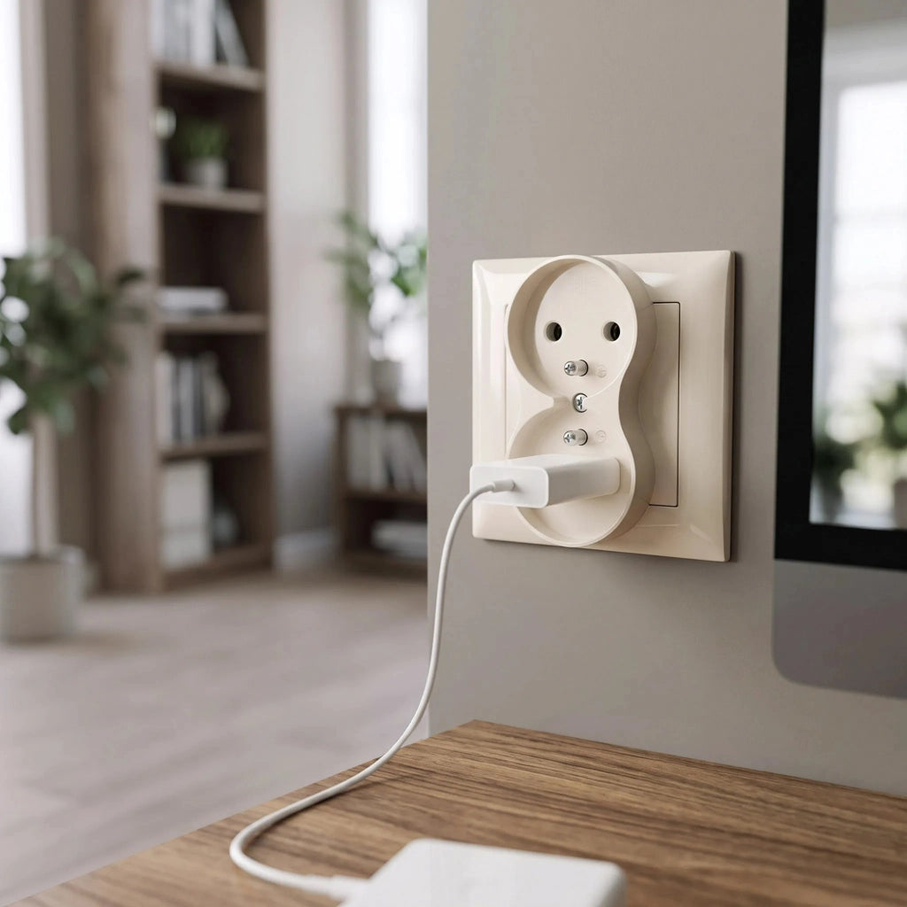Presa Doppia Con Messa A Terra E Placca Oste Jnh002-g Beige
