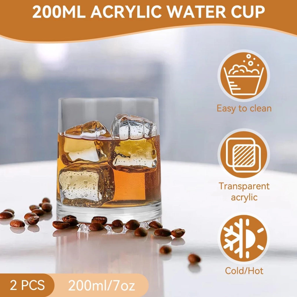 2 bicchieri in acrilico da 200 ml, trasparenti e infrangibili