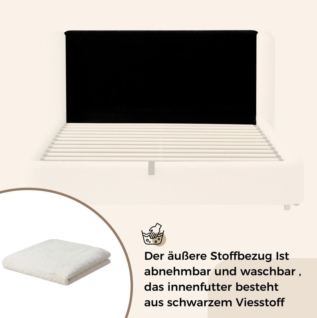 Letto contenitore imbottito in bouclé beige 140 × 200 cm