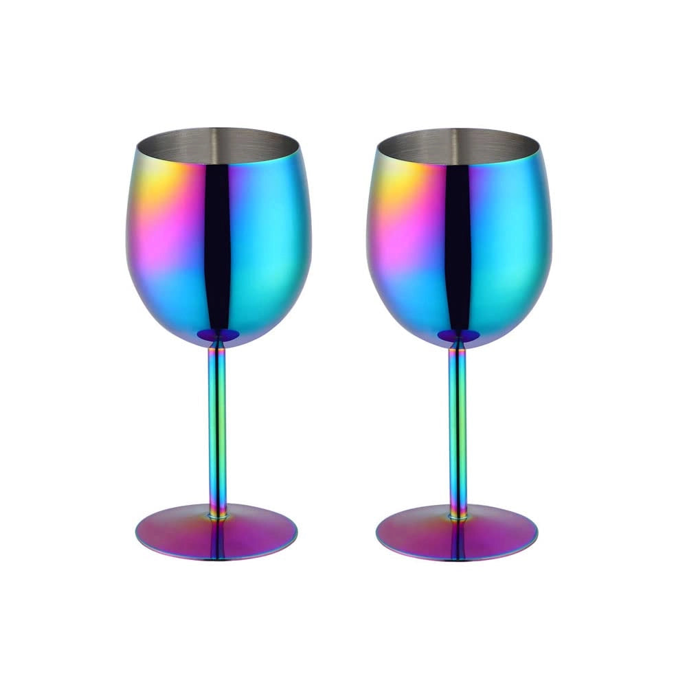 Set di 2 calici da vino bianco in acciaio inossidabile 18/8 350 ml arcobaleno