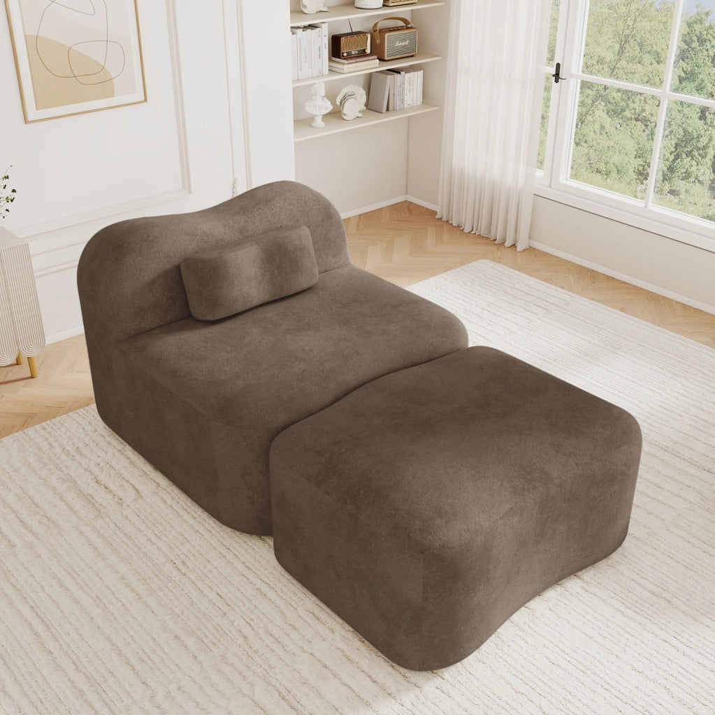 Divano modulare senza struttura marrone in velluto con pouf