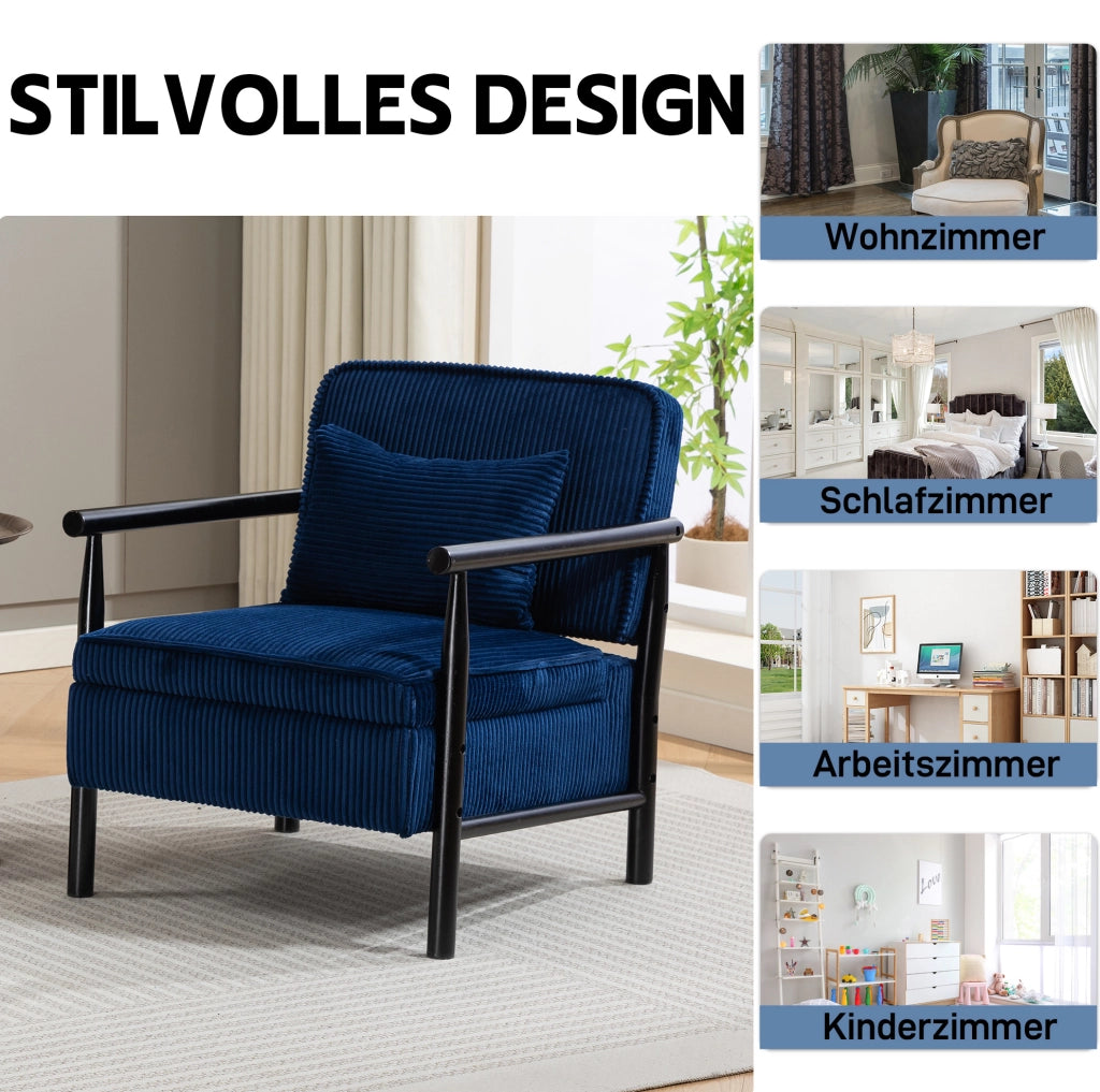 POLTRONA con vano portaoggetti e cuscino lombare in velluto blu