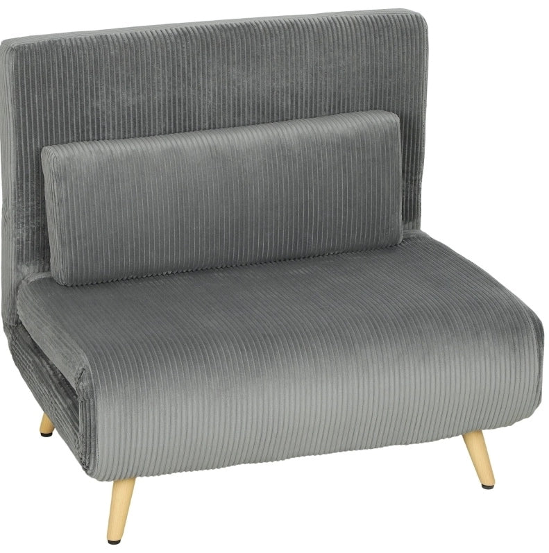 Poltrona letto 3 in 1 in velluto a coste grigio scuro, 90 x 190 cm