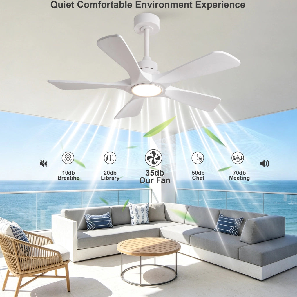 Ventilatore da soffitto bianco con luce e telecomando, 6 velocità
