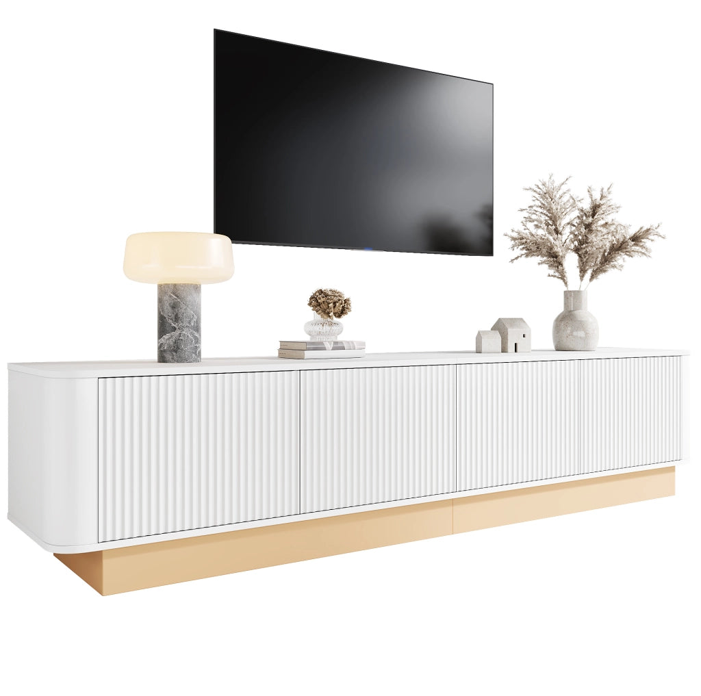 Mobile TV 200 cm Bianco in MDF con 4 Ante, Ripiani Regolabili e Angoli Arrotondati