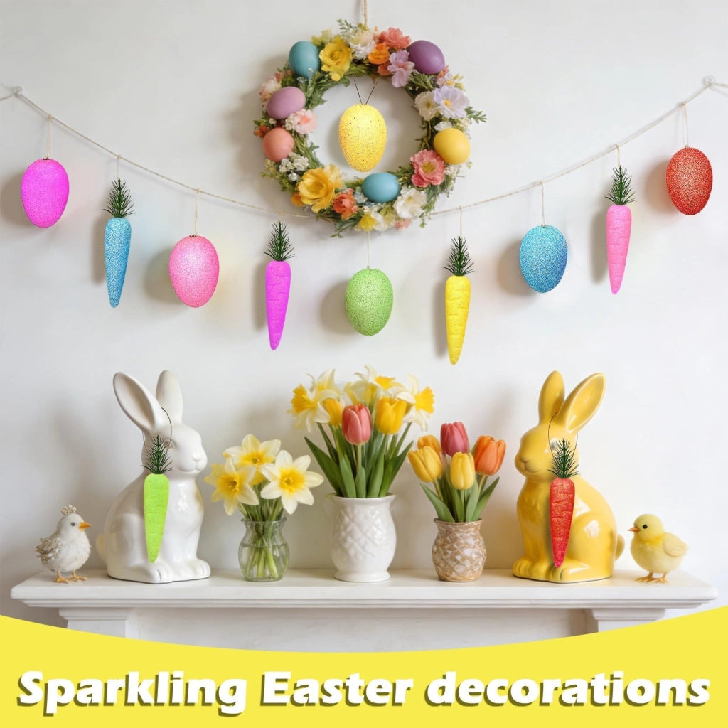 Uova di Pasqua e carote in schiuma, 12 pezzi, da appendere