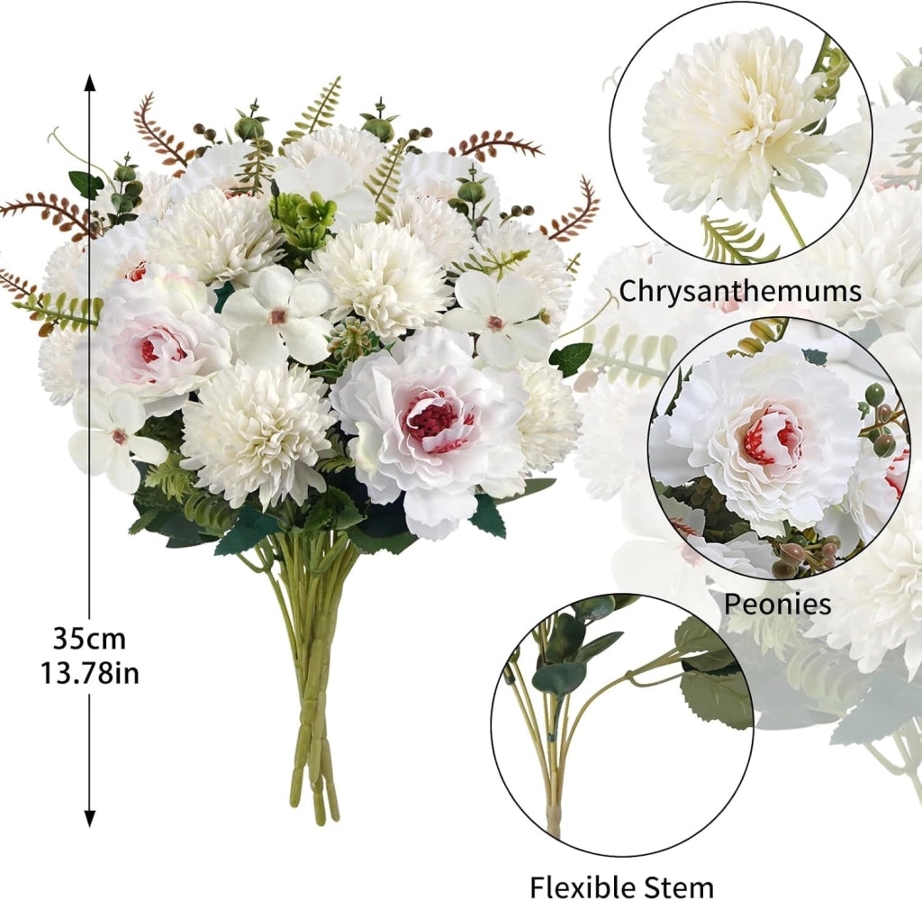 Composizione floreale artificiale con peonie e crisantemi, altezza 100 cm, confezione da 5 pezzi