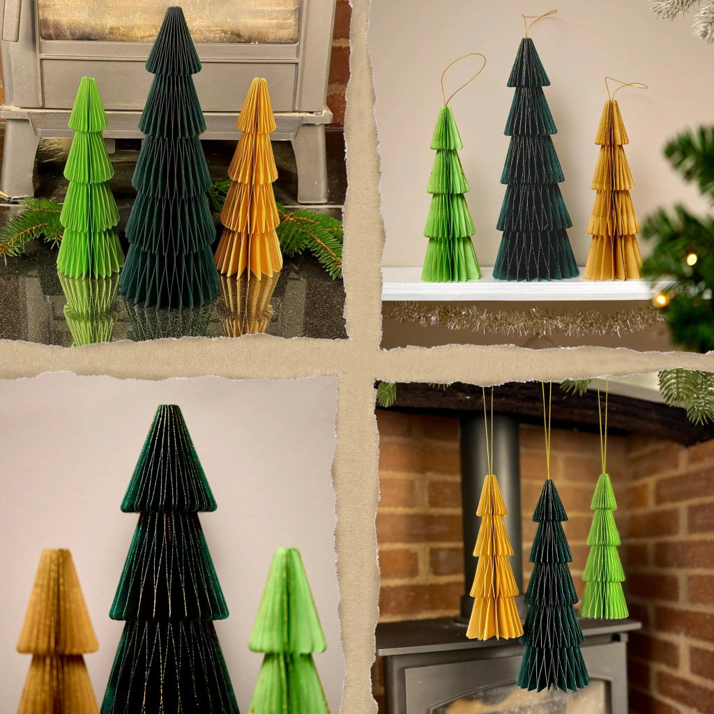 Alberi di Natale in carta, 3 pezzi, verde e marrone, riutilizzabili