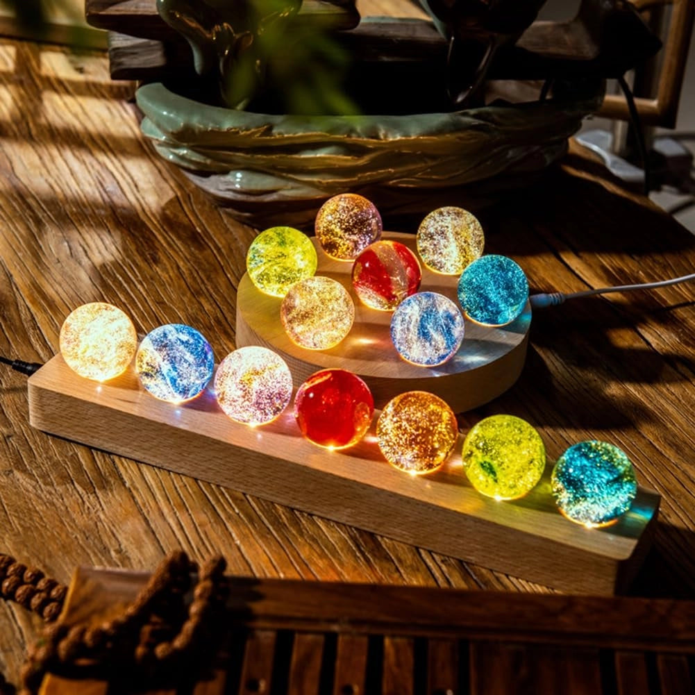 Sfera stellata trasparente, pianeta luminoso, confezione da 7 pezzi, diametro 40 mm, con base