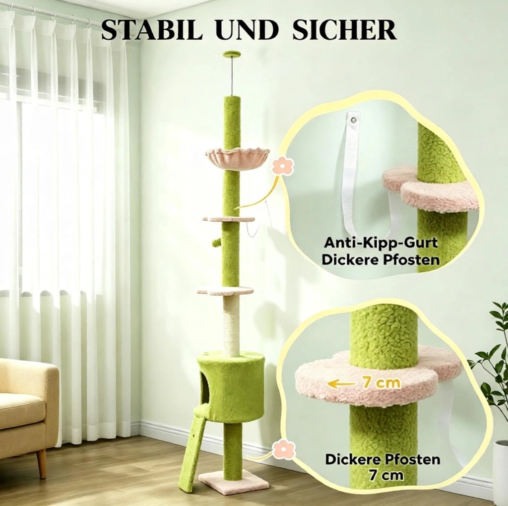Tiragraffi per gatti da pavimento a soffitto regolabile 220-240 cm verde