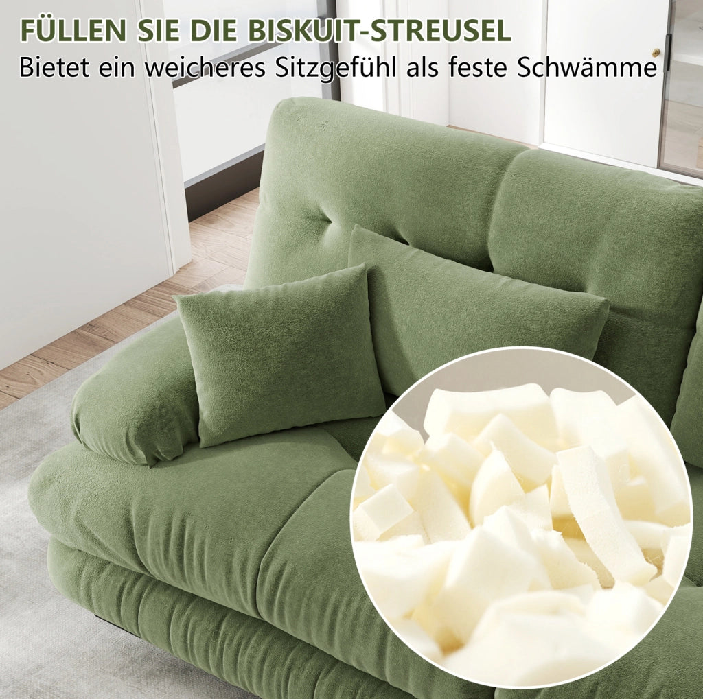 DIVANO Modulare 406x145x81 cm in Ciniglia Verde con Pouf Mobili