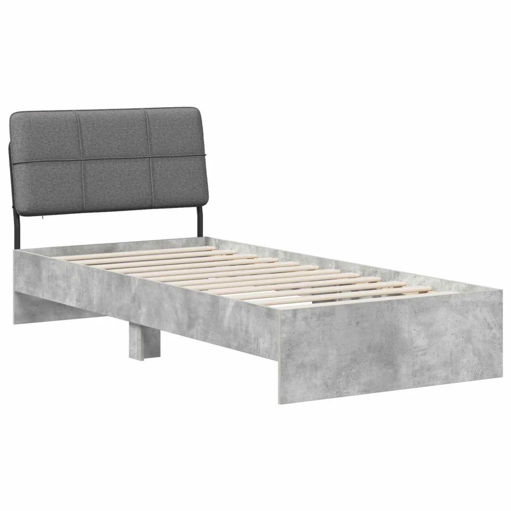 Letto singolo con testiera Grigio Cemento e Grigio Chiaro 8003352
