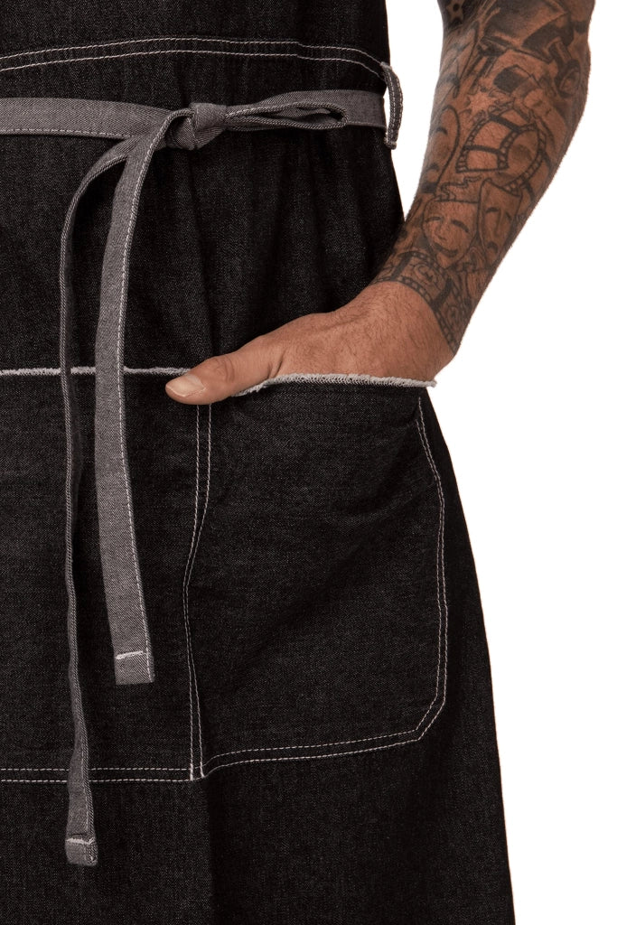 Grembiule con scollo rotondo, nero, 100% cotone, regolabile