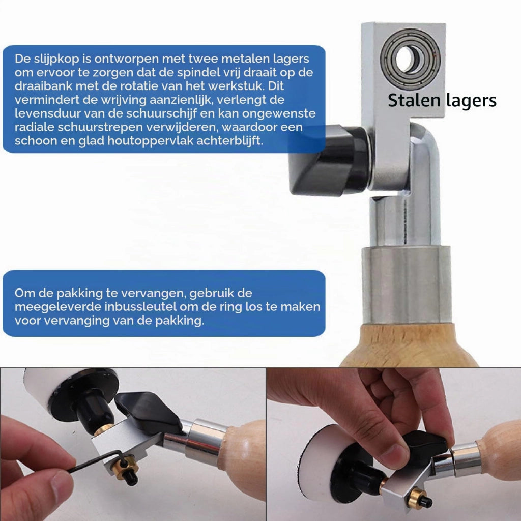 Set di levigatrice manuale per ciotole con manico in legno, 2 dischi autoadesivi, 2 tamponi per lucidatura, 50 carte abrasive (granulometria 60-320), chiave inglese